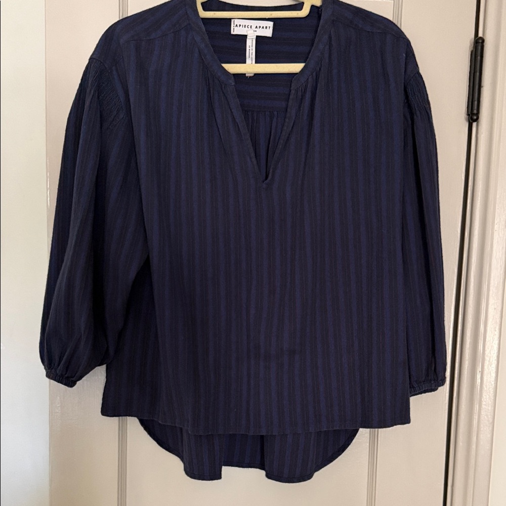 Apiece Apart Blue/Red/Black Striped Pull Over Top Blouse